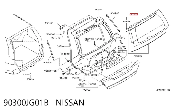 Cristal de el maletero, 3/5 puertas traseras (trastes) 90300JG01B Nissan/Infiniti
