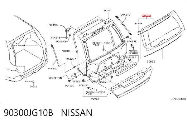 Cristal de el maletero, 3/5 puertas traseras (trastes) 90300JG10B Nissan/Infiniti