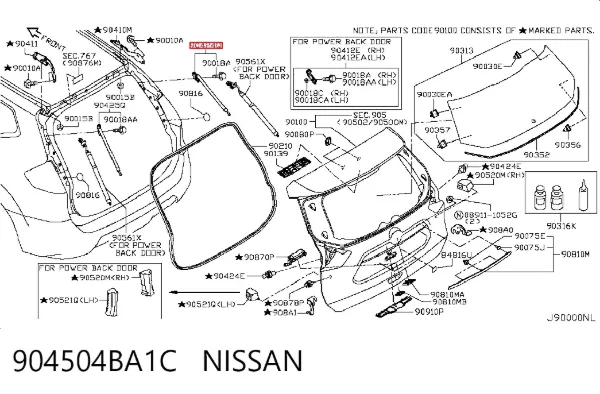 Amortiguador maletero 904504BA1C Nissan/Infiniti