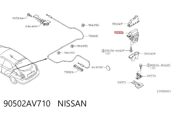 Cerradura de maletero 90502AV710 Nissan/Infiniti