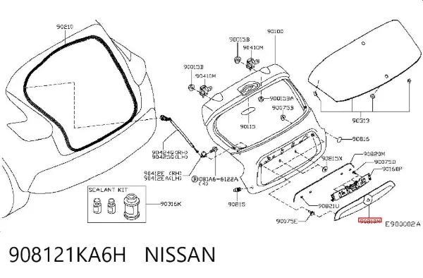 Moldura de maletero 908121KA6H Nissan/Infiniti