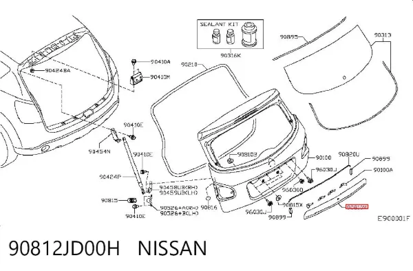 Moldura de tapa de maletero 90812JD00H Nissan/Infiniti