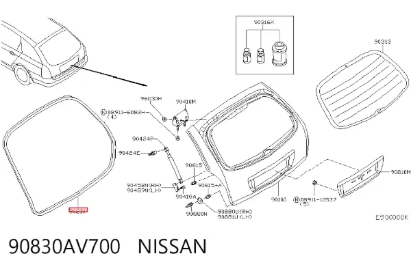Junta Del Maletero 90830AV700 Nissan/Infiniti