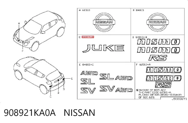 Emblema 908921KA0A Nissan/Infiniti