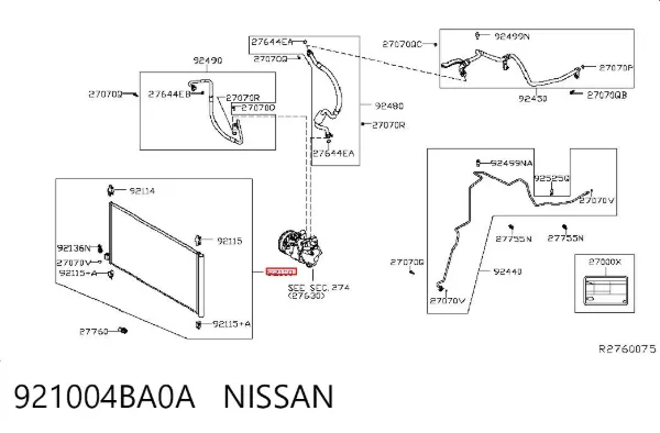 Condensador aire acondicionado 921004BA0A Nissan/Infiniti