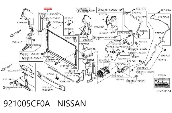 Condensador aire acondicionado 921005CF0A Nissan/Infiniti