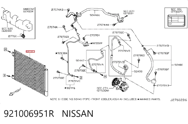 Condensador aire acondicionado 921006951R Nissan/Infiniti