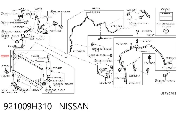 Condensador aire acondicionado 921009H310 Nissan/Infiniti