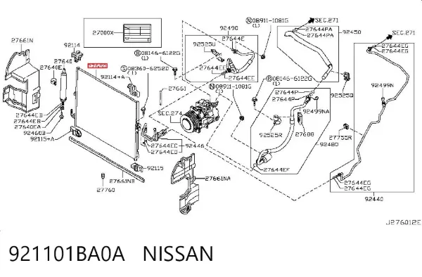 Condensador aire acondicionado 921101BA0A Nissan/Infiniti