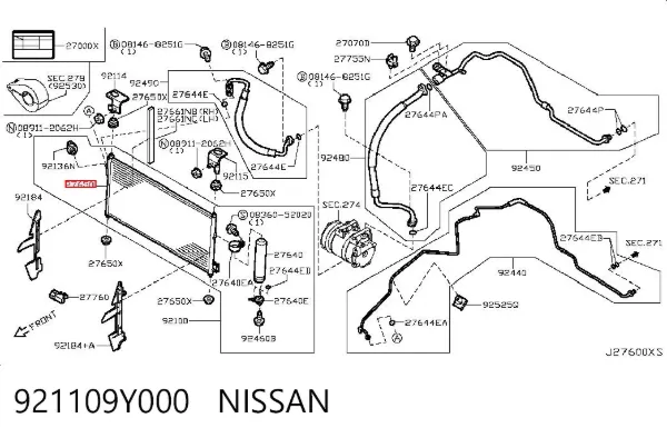 Condensador aire acondicionado 921109Y000 Nissan/Infiniti