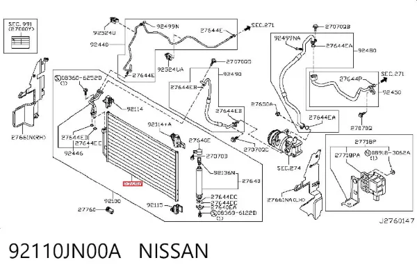 Condensador aire acondicionado 92110JN00A Nissan/Infiniti