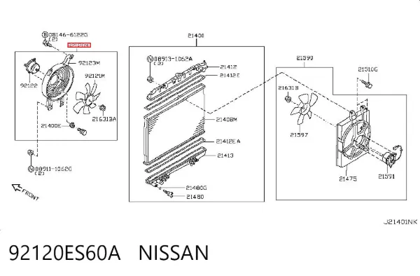 Difusor del radiador del aire acondicionado con ventilador y motor 92120ES60A Nissan/Infiniti