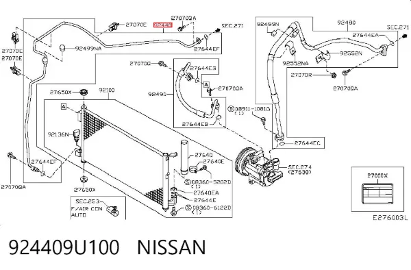 Manguera de aire acondicionado de condensador a evaporador 924409U100 Nissan/Infiniti