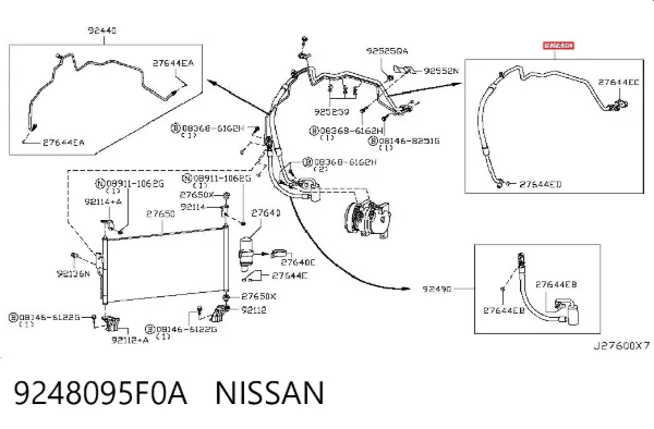Manguera de aire acondicionado de evaporador al compresor 9248095F0A Nissan/Infiniti