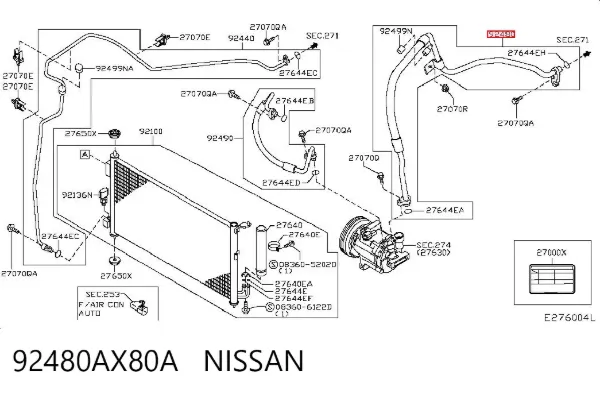 Manguera de aire acondicionado de evaporador al compresor 92480AX80A Nissan/Infiniti