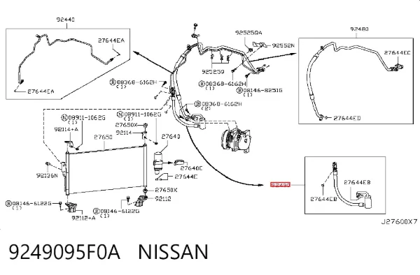 Manguera de aire acondicionado de compresor al condensador 9249095F0A Nissan/Infiniti