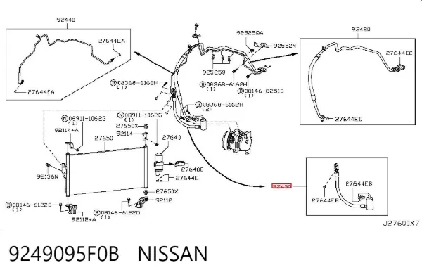 Manguera de aire acondicionado de compresor al condensador 9249095F0B Nissan/Infiniti