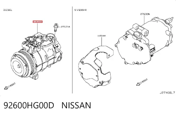 Compresor de aire acondicionado 92600HG00D Nissan/Infiniti