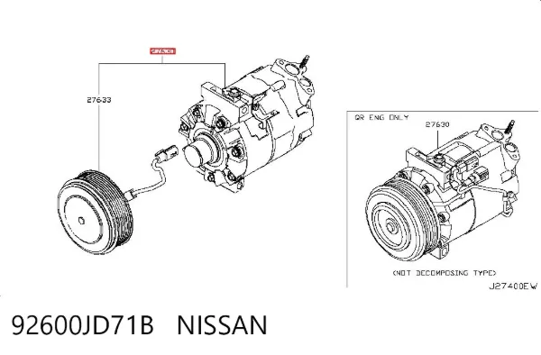 Compresor de aire acondicionado 92600JD71B Nissan/Infiniti