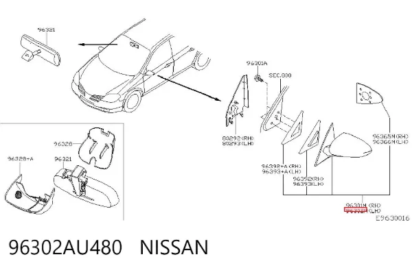Espejo de retrovisor izquierdo 96302AU480 Nissan/Infiniti