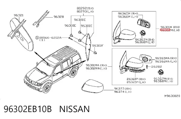 Espejo de retrovisor izquierdo 96302EB10B Nissan/Infiniti