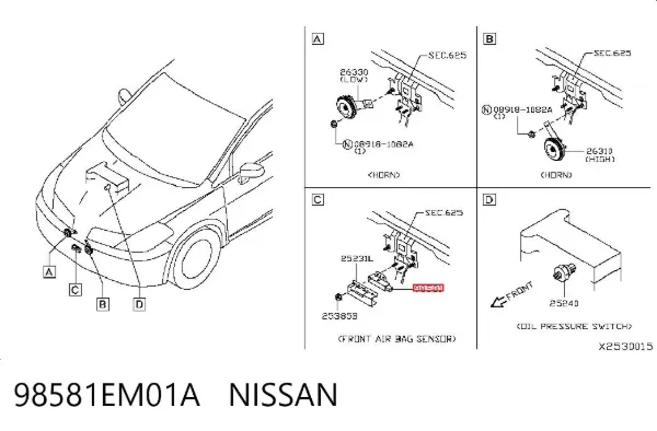 Sensor de airbag delantero 98581EM01A Nissan/Infiniti