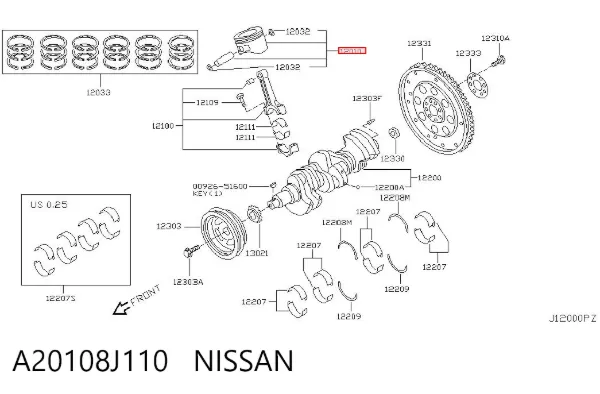 Pistón con bulón sin anillos, STD A20108J110 Nissan/Infiniti
