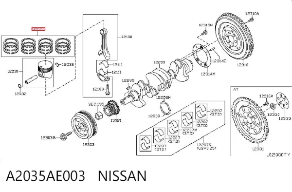 Juego de aros de pistón para motor, sobremedida (+0,25 mm) A2035AE003 Nissan/Infiniti