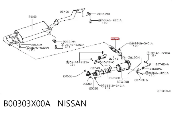 Silenciador central B00303X00A Nissan/Infiniti