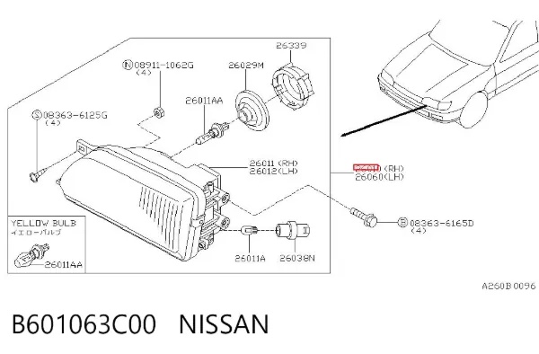 Faro derecho B601063C00 Nissan/Infiniti