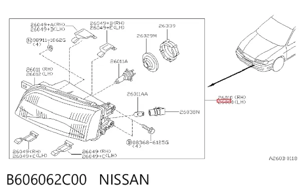 Faro izquierdo B606062C00 Nissan/Infiniti