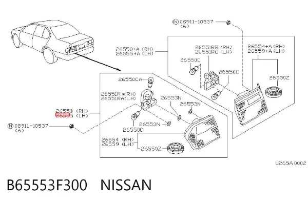 Piloto trasero exterior izquierdo B65553F300 Nissan/Infiniti