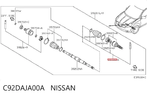Fuelle de palier delantero exterior C92DAJA00A Nissan/Infiniti