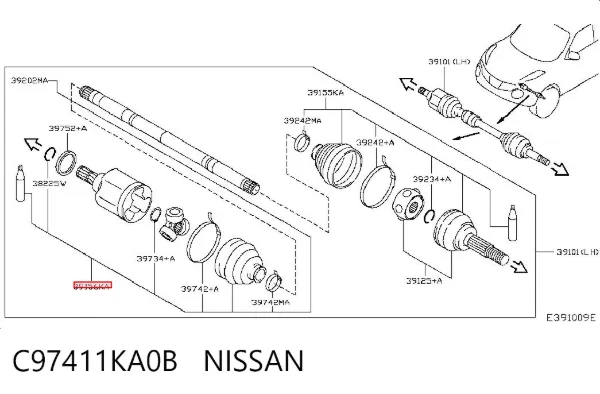 Fuelle de semieje delantero interior C97411KA0B Nissan/Infiniti