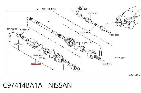 Fuelle de semieje delantero interior C97414BA1A Nissan/Infiniti