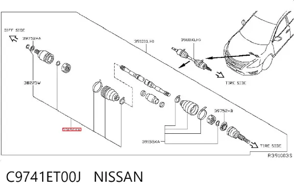 Fuelle, junta homocinética interna izquierda del semieje delantero C9741ET00J Nissan/Infiniti