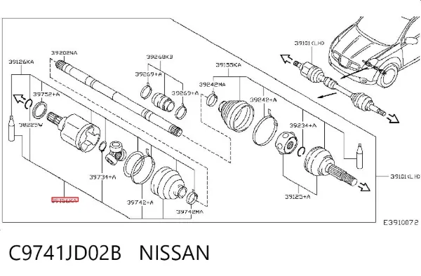 Fuelle, junta homocinética interior derecha delantera C9741JD02B Nissan/Infiniti