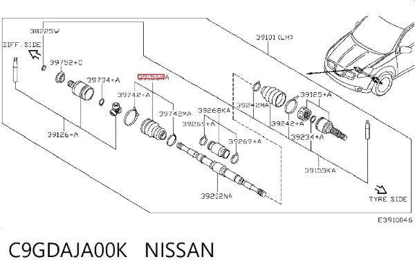 Fuelle de semieje delantero interior C9GDAJA00K Nissan/Infiniti