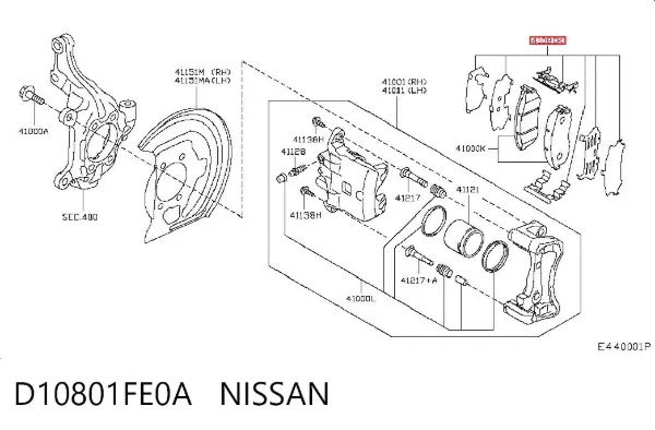 Resorte de retención de la pinza de freno D10801FE0A Nissan/Infiniti
