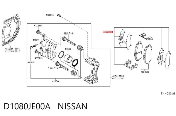 Juego de resortes de sujeción de pastillas de freno delanteras D1080JE00A Nissan/Infiniti