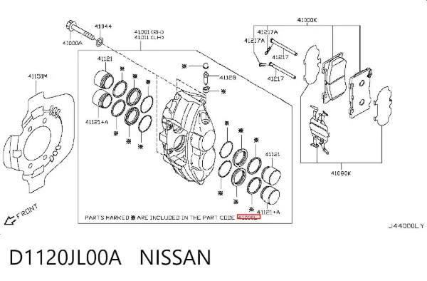Kit de reparación de pinzas de freno D1120JL00A Nissan/Infiniti