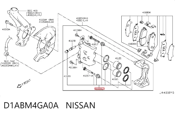 Kit de reparación de pinzas de freno D1ABM4GA0A Nissan/Infiniti