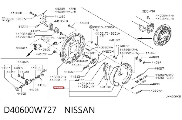 Zapatas de freno D40600W727 Nissan/Infiniti