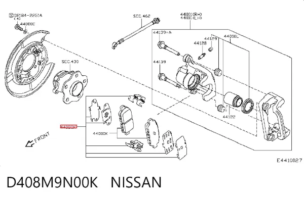Chapa antirruido de sujeción de pastilla de freno trasera D408M9N00K Nissan/Infiniti