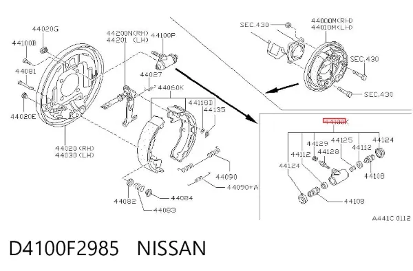 Juego de reparación de cilindro de freno trasero D4100F2985 Nissan/Infiniti