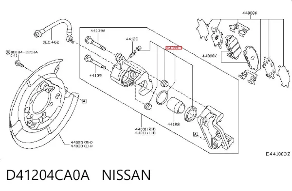 Kit de reparación de pinzas de freno trasero D41204CA0A Nissan/Infiniti