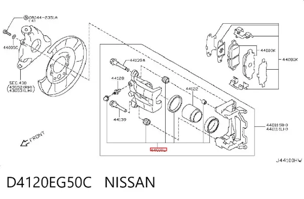 Kit de reparación de pinzas de freno trasero D4120EG50C Nissan/Infiniti