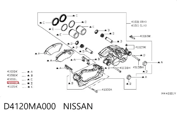 Kit de reparación de pinzas de freno D4120MA000 Nissan/Infiniti