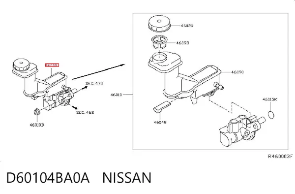 Cilindro maestro de frenos D60104BA0A Nissan/Infiniti