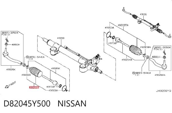 Guardapolvo de dirección derecho (cremallera) D82045Y500 Nissan/Infiniti